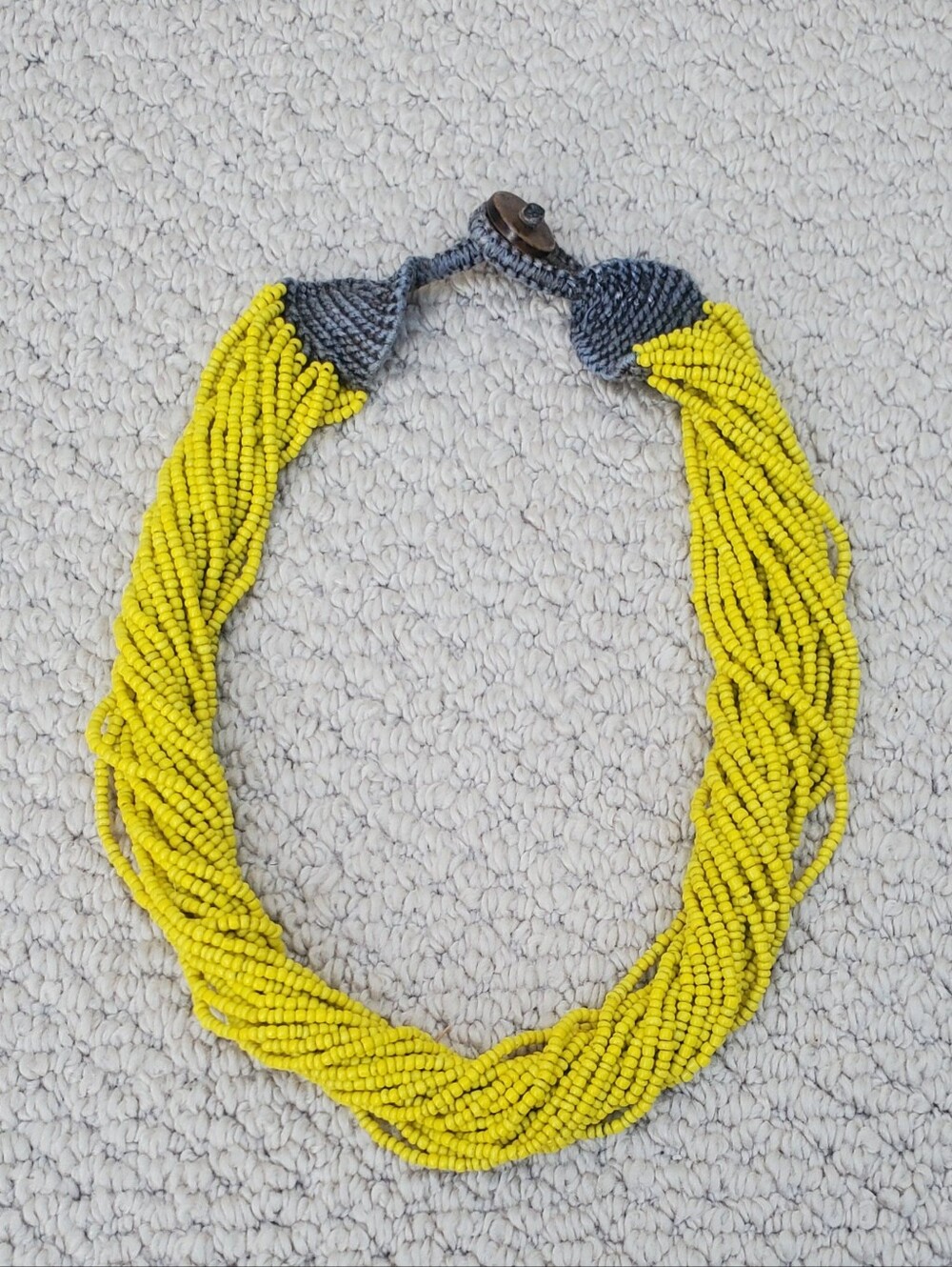 Handcrafted Chartruese Beaded Multi-Strand Necklace With Macrame Closure